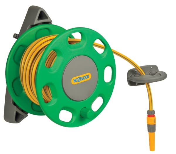 Hozelock 2422, Väggmonterad rulle, Manuell, Funktionell, Grön, Grå, Plast, Väggmonterad