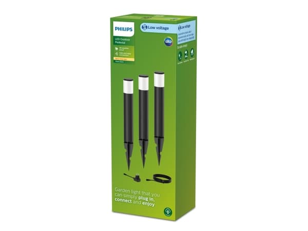Philips Purex piedestal-/gånglampa 1,5 W, Markbelysning utomhus, Svart, Gjuten aluminium, Plast, IP44, Trädgård, II