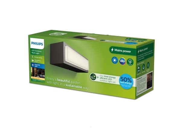 Philips 8720169263697, Vegglys, Antrasitt, Aluminium, IP44, Hage, Terrasse, I