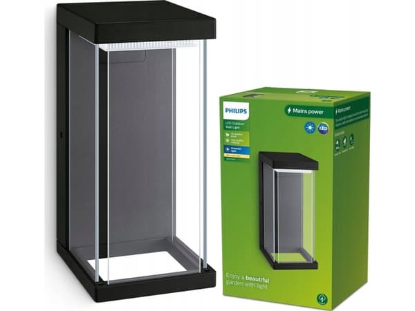 Philips 8720169266759, Väggbelysning för utomhusbruk, Svart, Gjuten aluminium, IP44, Fasad, Trädgård, Terass, I