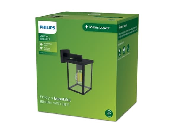 Philips 8720169266377, Väggbelysning för utomhusbruk, Svart, Gjuten aluminium, IP44, Fasad, Trädgård, Terass, I