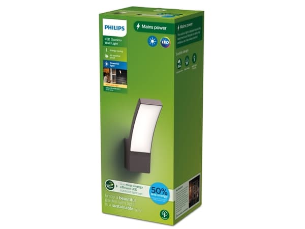 Philips 8720169263796, Väggbelysning för utomhusbruk, Antracit, Gjuten aluminium, IP44, Fasad, Trädgård, Terass, I