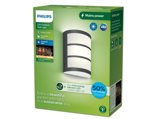 Philips 8720169269170, Väggbelysning för utomhusbruk, Antracit, Rostfritt stål, IP44, Fasad, Trädgård, Terass, II