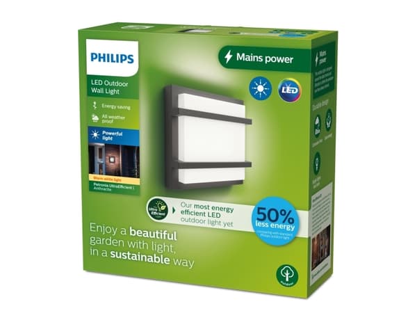 Philips 8720169276888, Väggbelysning för utomhusbruk, Antracit, Gjuten aluminium, IP44, Trädgård, Terass, II