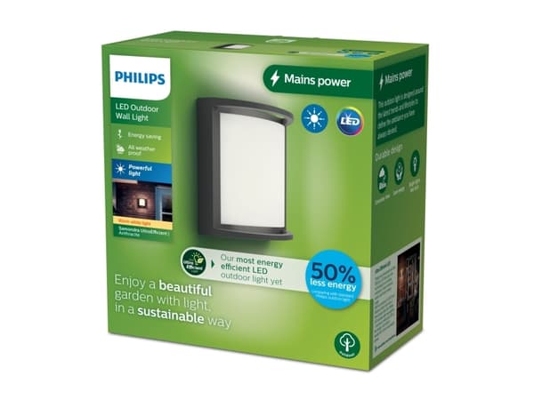 Philips 8720169276864, Ulkoseinävalaisimet, Antrasiitti, Alumiini, IP44, Puutarha, Terassi, II