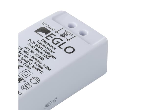 EGLO 92348, Vanlig belysningstransformator, Vit, 70 W, 220 - 240 V, 11.5 V, 50 / 60 hz