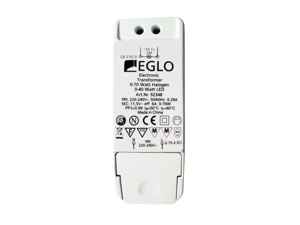 EGLO 92348, Vanlig belysningstransformator, Vit, 70 W, 220 - 240 V, 11.5 V, 50 / 60 hz