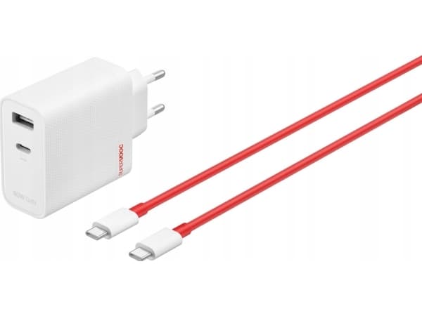 OnePlus SUPERVOOC - Strömadapter - GaN - 80 Watt - 7.3 A - SuperVOOC, PD/PPS, QC - 2 utdatakontakter (USB, 24 pin USB-C) - vit