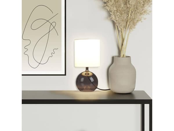 Lampa stołowa Ambiance Lampa stołowa z kloszem abażurem lampka nocna biała ze szklaną podstawą 25x12 cm
