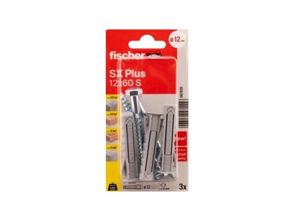 Fischer 567829, Kit med skruv och väggplugg, Autoklaverad lättbetong, Tegel, Betong, Gipsblock, Murverk, Nylon, Tyskland, 1,2 cm, 60 mm
