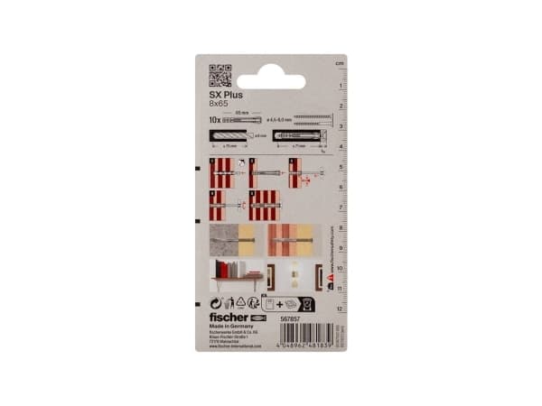 Fischer 567857, Expansionsankare, Autoklaverad lättbetong, Tegel, Betong, Gipsblock, Murverk, Nylon, Tyskland, 8 mm, 65 mm