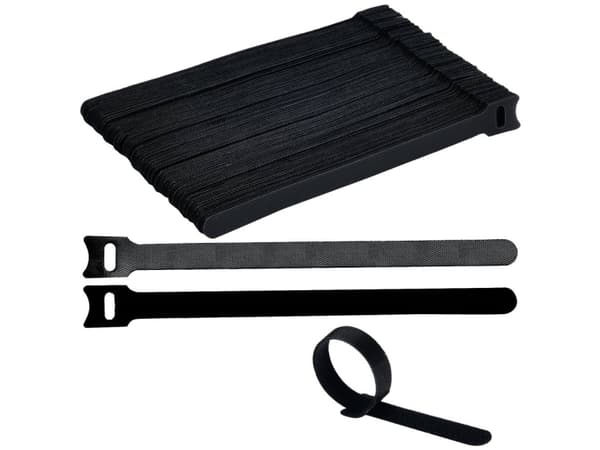 TRU COMPONENTS T24CA058 Kardborreband för montering Kardborreband med statisk ögla del (L x B) 200 mm x 12 mm Svart 100 st