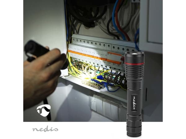 Nedis LTRR11WBK, käsitaskulamppu, musta, alumiini, painikkeet, IPX7, -20 - 40 °C