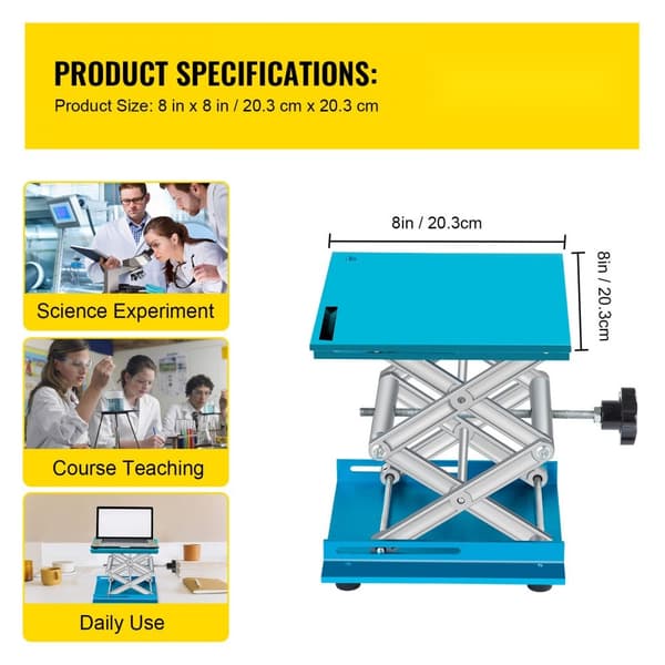 Lab Jack-stativ, 8"x8" aluminiumoxidlabbjack, justerbar höjd 2,4"-12", hållbart och stabilt, lastkapacitet 88LBS/40KG.