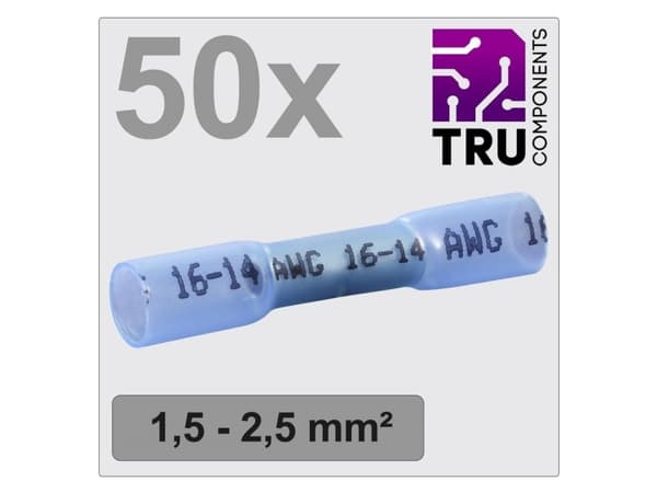 TRU COMPONENTS TC-12888404 Puristusliitin Puristusputkella 1,5 mm² 2,5 mm² Täysin eristetty Sininen 50 kpl
