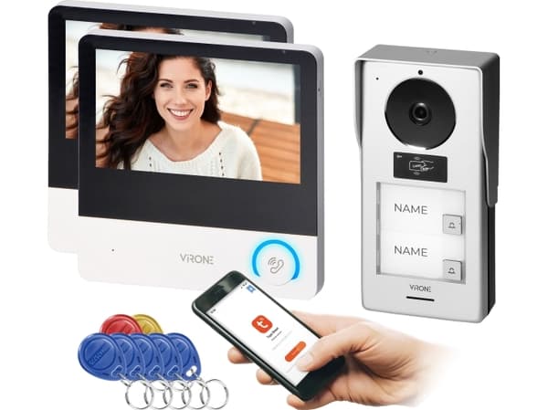 Orno PAVONIS MULTI, to-familie video intercom sett, 4-leder, 7", Wi-Fi, berøringsskjerm, Full HD, RFID