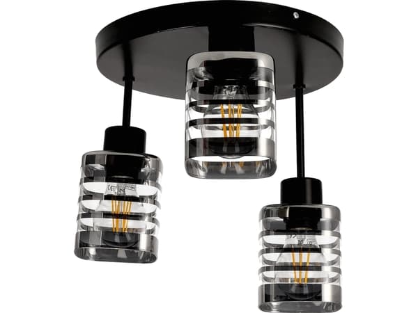 Hengelampe Orno SIENA 3P E27, vegg- og taklampe, maks. 3x60W, sort, rund sokkel, faste lampehoder, forskjellige nivåer