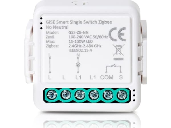 Gise GISE Smart Single Switch no neutral Zigbee | Pojedynczy moduł przekaźnikowy bez N Zigbee | GSS-ZB-NN
