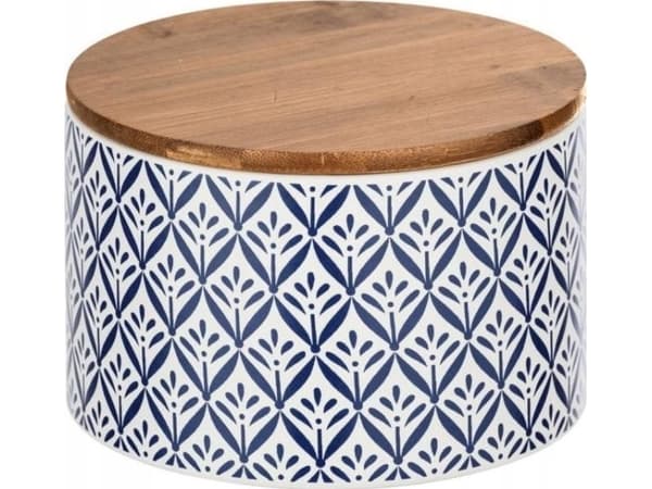 WENKO 54097100, Förvaringslåda, Blå, Vit, Trä, Rund, Bamboo, Keramiska, Silikon, Mönstrad, Trä