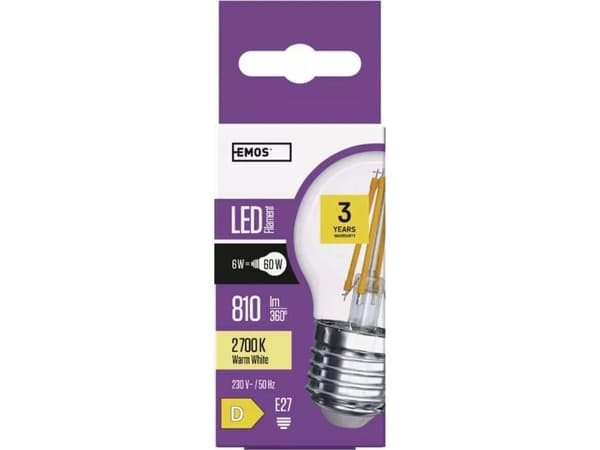 Emos LED hehkulamppu ZF1140 6W E27 230V 2700K 810lm hehkulanka koristeellinen mini globe lämmin valkoinen