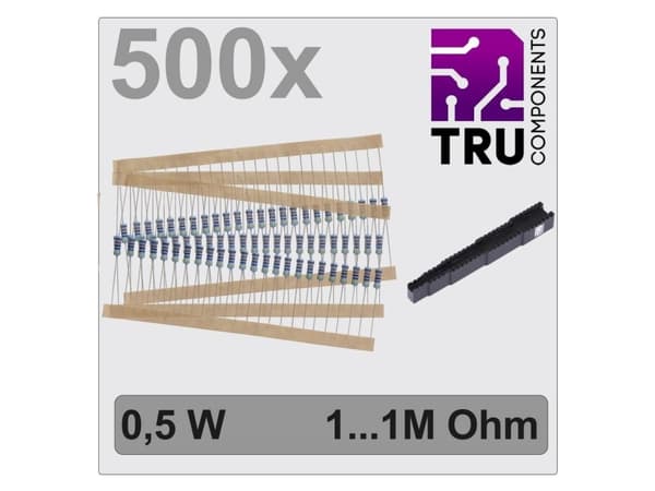 TRU COMPONENTS TC-12888476 T22P082 Sortiment av metallresistorer med axiell tråd 0,5 W 0,01 % 500 st