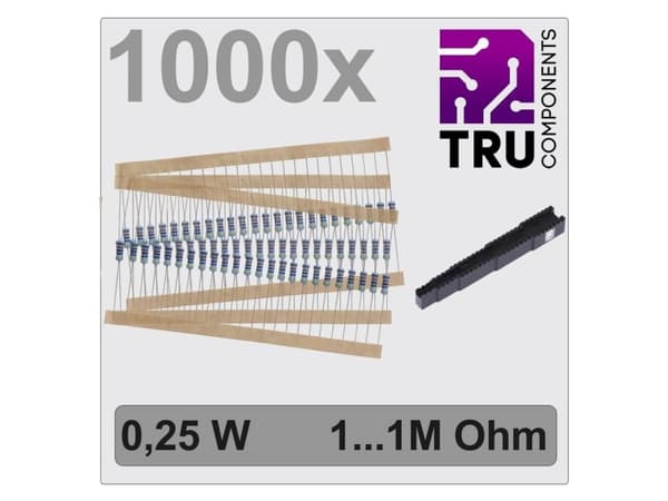 TRU COMPONENTS TC-12888456 T22P037 Sortiment av metallresistorer med axiell tråd 0,25 W 0,01 % 1000 st