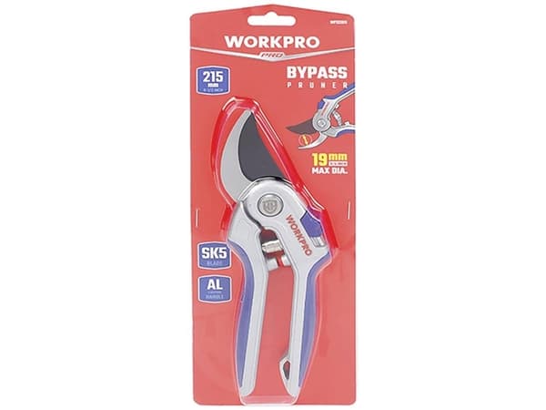 WorkPro WP332011 Bypass-saks med justering af skærehøjde, inkl. græs- og hækkesaksudstyr
