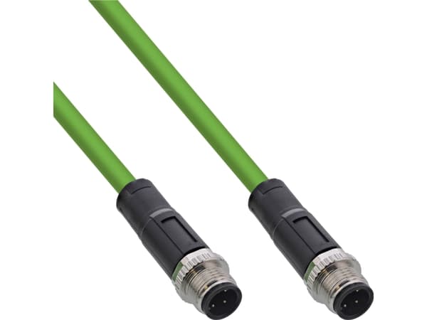 InLine Industrial network cable, M12 4-pin D-coded male/male, PUR 7.5m, 7.5 m, M12, M12, Male/Male, Green, Copper