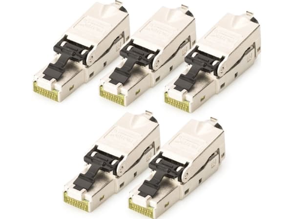 DIGITUS - Nätverkskontakt - RJ-45 (hane) - STP - 5 - 9 mm - CAT 6a - IEEE 802.3an/IEEE 802.3at - 10 Gigabit ethernet, hakfri, PROFINET (paket om 5)