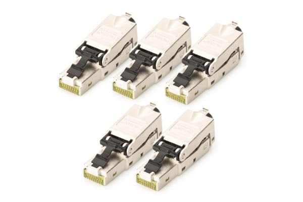 DIGITUS - Nätverkskontakt - RJ-45 (hane) - STP - 5 - 9 mm - CAT 6a - IEEE 802.3an/IEEE 802.3at - 10 Gigabit ethernet, hakfri, PROFINET (paket om 5)