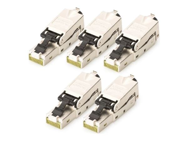 DIGITUS - Nätverkskontakt - RJ-45 (hane) - STP - 5 - 9 mm - CAT 6a - IEEE 802.3an/IEEE 802.3at - 10 Gigabit ethernet, hakfri, PROFINET (paket om 5)
