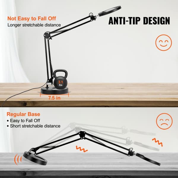 Förstoringsglas med ljus & bas 5X, 4,3" lins, 5 färger - perfekt för detaljerad visning och arbete!