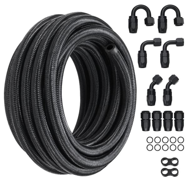 6AN polttoaineletkusarja, 20 FT, nylon, ruostumaton teräs, öljy-/kaasu-/dieselletku, 12 kpl kääntyvät liittimet, musta.