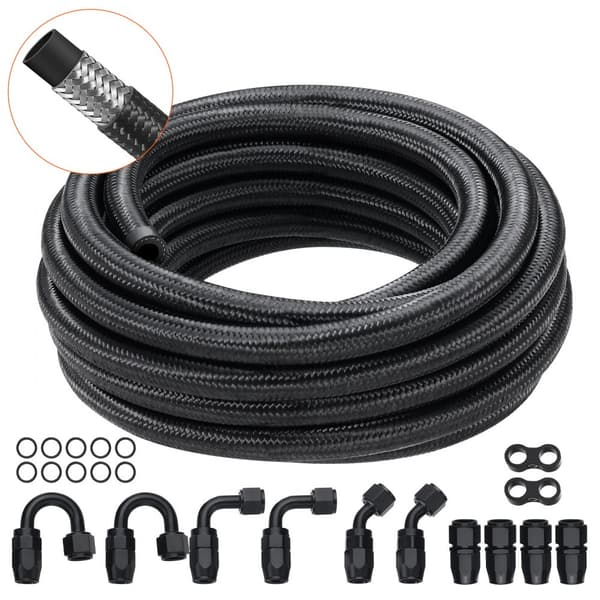 6AN polttoaineletkusarja, 20 FT, nylon, ruostumaton teräs, öljy-/kaasu-/dieselletku, 12 kpl kääntyvät liittimet, musta.