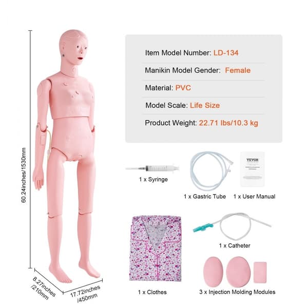 Sygeplejedukke: Demonstration af kvindelig kropsstørrelse. Multifunktionel PVC-anatomisk mannequin til sygeplejeuddannelse og simulation.