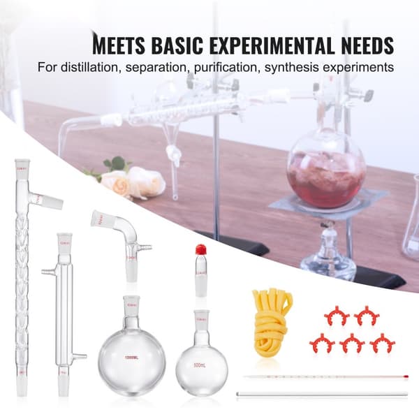 Lab-destillationssats, 3,3 Boro glas med 24/40 led, 1000 ml eterisk oljedestillation, 14 st glasutrustning.