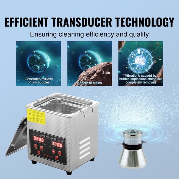 Ultrasonic Cleaner med digital timer og varme, professionel rengøringsmaskine til smykker, briller og små dele (2L) i rustfrit stål.