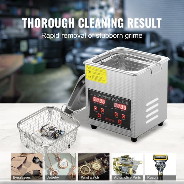 Ultrasonic Cleaner med digital timer og varme, professionel rengøringsmaskine til smykker, briller og små dele (2L) i rustfrit stål.