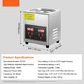 Miniatyrbillede 7 af 9: Ultrasonic Cleaner med digital timer og varme, professionel rengøringsmaskine til smykker, briller og små dele (2L) i rustfrit stål.