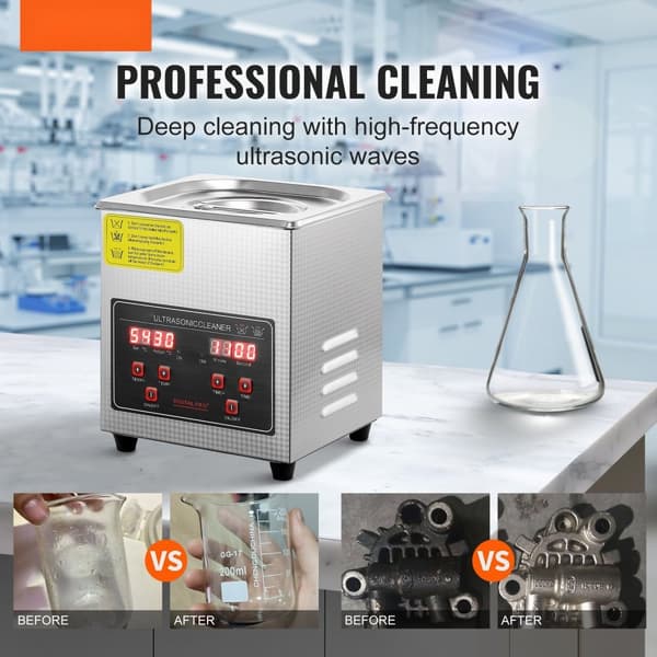Ultrasonic Cleaner med digital timer og varme, professionel rengøringsmaskine til smykker, briller og små dele (2L) i rustfrit stål.