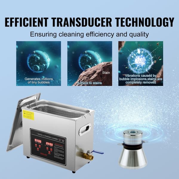 Ultrasonic Cleaner med digital timer og varme, professionel rensesystem til smykker, briller og små dele (6L) i rustfrit stål.