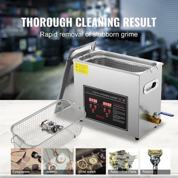 Ultrasonic Cleaner med digital timer og varme, professionel rensesystem til smykker, briller og små dele (6L) i rustfrit stål.