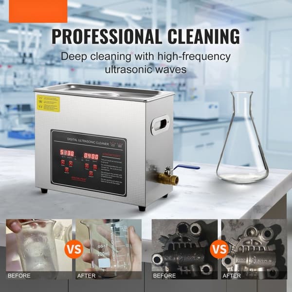 Ultrasonic Cleaner med digital timer og varme, professionel rensesystem til smykker, briller og små dele (6L) i rustfrit stål.