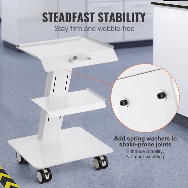 Laboratorievogn, 3-lags, mobil med drejelige hjul. Klinikkens rullende vogn, 220 lbs kapacitet - ideel til laboratorier og skønhedssaloner.