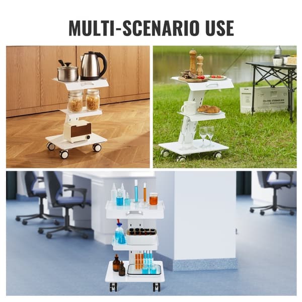 Laboratorievogn, 3-lags, mobil med drejelige hjul. Klinikkens rullende vogn, 220 lbs kapacitet - ideel til laboratorier og skønhedssaloner.
