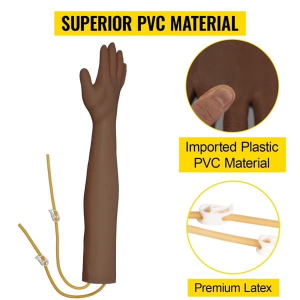 Suonensisäinen harjoituskäsivarsi tummalle iholle, PVC-materiaali, säädettävä infuusiojalusta IV-punktioharjoitteluun.