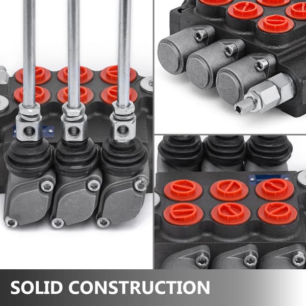 3-spole hydraulisk kontrolventil, unibody 3-spole ventil, hydraulisk retningsventil 11gpm til dobbeltvirkende cylinder.