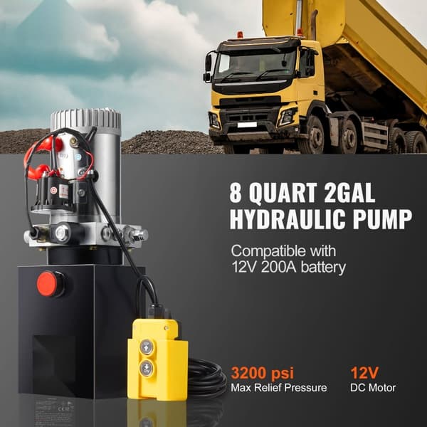 Hydraulikpumpe 8 Quart, Enkelvirkende Dump Trailer Pumpenhed, DC 12V – Effektiv strømtilførsel til trailere.
