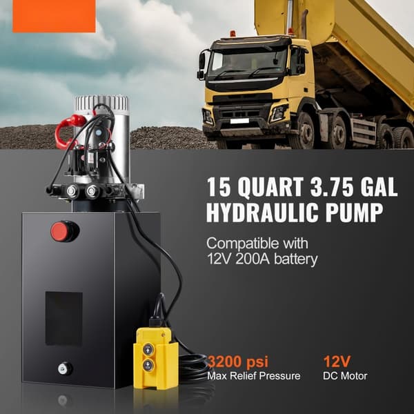 Hydraulipumppu 15 Quart, kaksitoiminen kippiperävaunu, DC 12V tehoyksikkö. Tehokas ja kestävä!