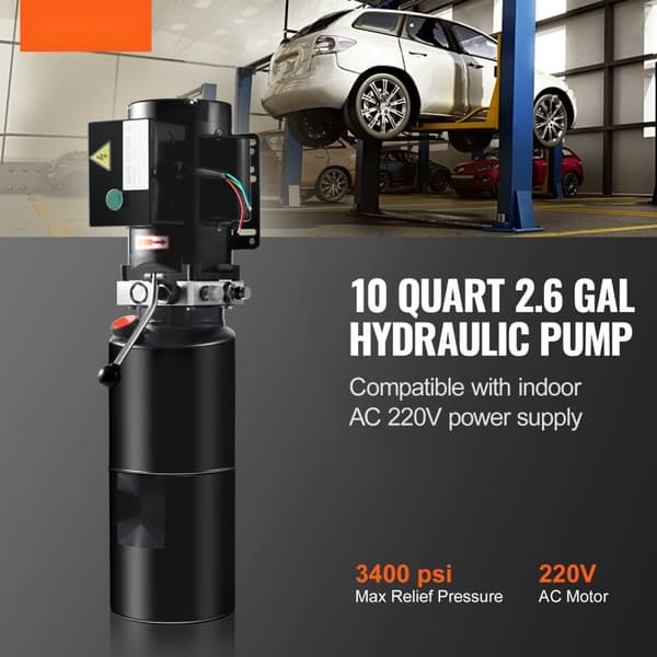 Hydraulipumppu 10 Quart, yksitoiminen kippiperävaunulle, AC 220V tehoyksikkö. Tehokas ja luotettava!